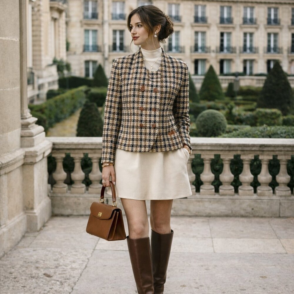 Pendleton Blazer Jacket Houndstooth Wool Double Breast Boxy Equestrian‎ Vintage